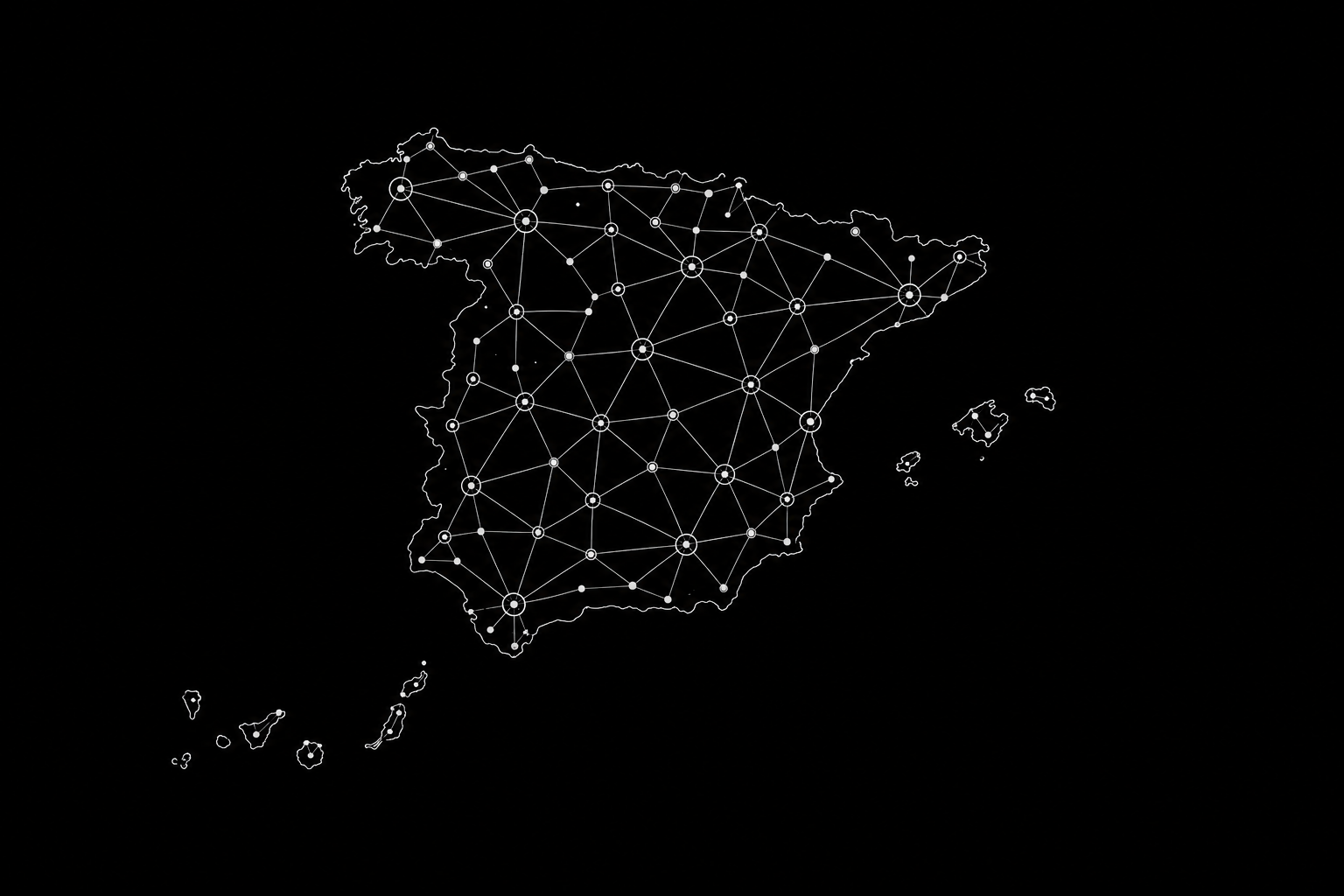 Mapa de España con la red de estaciones Elyhub y las rutas que las conectan